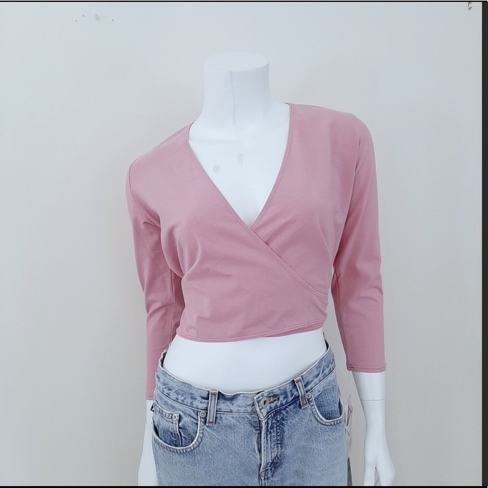 Capezio Ballet Pink V-neck Wrap Cropped Top NWT
